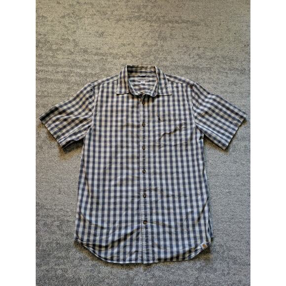 Carhartt Short Sleeve Plaid Shirt 100% Cotton Relaxed Fit Blue - Size Medium - Picture 1 of 12
